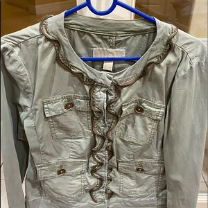 Michael Kors Olive Green Zipper Detail Botton Close Jacket Size S Mint Condition